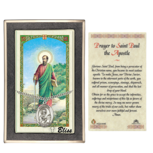 .925 Sterling Silver Saint St. Paul the Apostle Medal Pendant on 24 Inch Endless Rhodium Plated Heavy Curb Brass Chain, Catholic Religious Necklace - Made in USA- Prayer Card Included