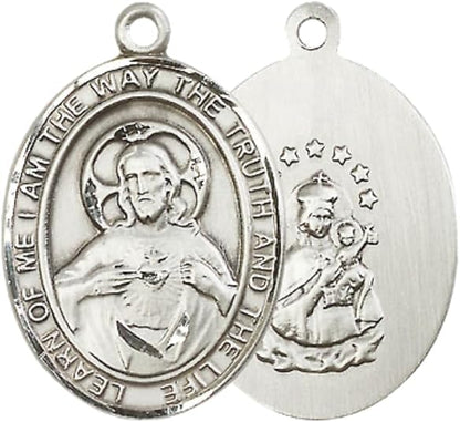 Everlasting Light Jewelry Pewter Scapular Medal Pendant on 24 Inch Endless Rhodium Plated Heavy Curb Brass Chain, Catholic Religious Necklace - Made in USA- Prayer Card Included