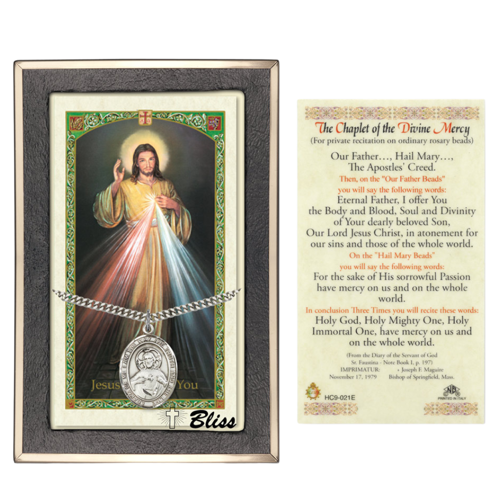 Everlasting Light Jewelry .925 Sterling Silver Scapular Medal Pendant on 24 Inch Endless Rhodium Plated Heavy Curb Brass Chain, Catholic Religious Necklace - Made in USA- Prayer Card Included