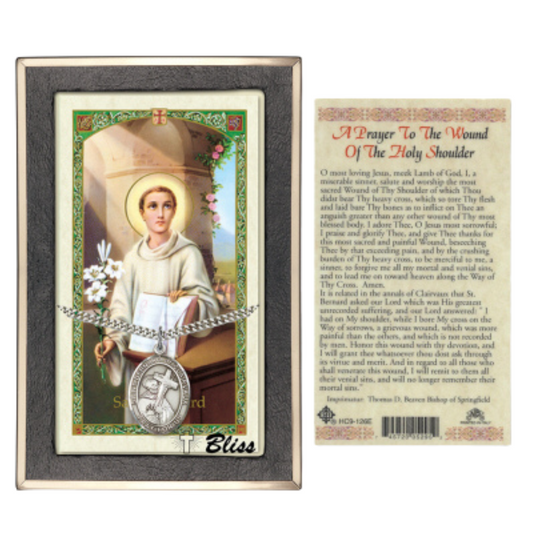.925 Sterling Silver Saint St. Bernard of Clairvaux Medal Pendant on 24 Inch Endless Rhodium Plated Heavy Curb Brass Chain, Catholic Religious Necklace - Made in USA- Prayer Card Included