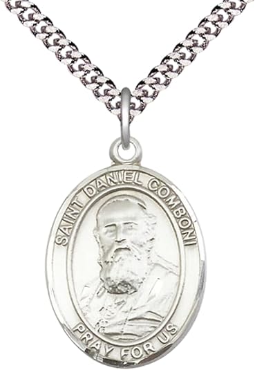 Everlasting Light Jewelry Pewter Saint St. Daniel Medal Pendant on 24 Inch Endless Rhodium Plated Heavy Curb Brass Chain, Catholic Religious Necklace - Made in USA- Prayer Card Included