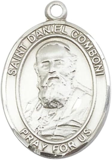 Everlasting Light Jewelry .925 Sterling Silver Saint St. Daniel Medal Pendant on 24 Inch Endless Rhodium Plated Heavy Curb Brass Chain, Catholic Religious Necklace - Made in USA- Prayer Card Included