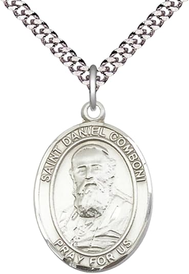Everlasting Light Jewelry .925 Sterling Silver Saint St. Daniel Medal Pendant on 24 Inch Endless Rhodium Plated Heavy Curb Brass Chain, Catholic Religious Necklace - Made in USA- Prayer Card Included