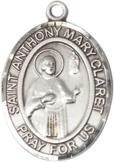 Everlasting Light Jewelry Pewter Saint St. Anthony Mary Claret Medal Pendant on 24 Inch Endless Rhodium Plated Heavy Curb Brass Chain, Catholic Religious Necklace - Made in USA- Prayer Card Included