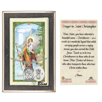 .925 Sterling Silver Saint St. Christopher Medal Pendant with 24 Inch Endless Rhodium Plated Heavy Curb Brass Chain, Catholic Religious Necklace - Made in USA- Prayer Card Included