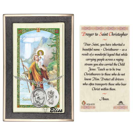 Everlasting Light Jewelry Pewter Saint St. Christopher Medal Pendant on 24 Inch Endless Rhodium Plated Heavy Curb Brass Chain, Catholic Religious Necklace - Made in USA- Prayer Card Included