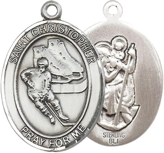 .925 Sterling Silver Saint St. Christopher Medal Pendant on 24 Inch Endless Rhodium Plated Heavy Curb Brass Chain, Catholic Religious Necklace - Made in USA- Prayer Card Included