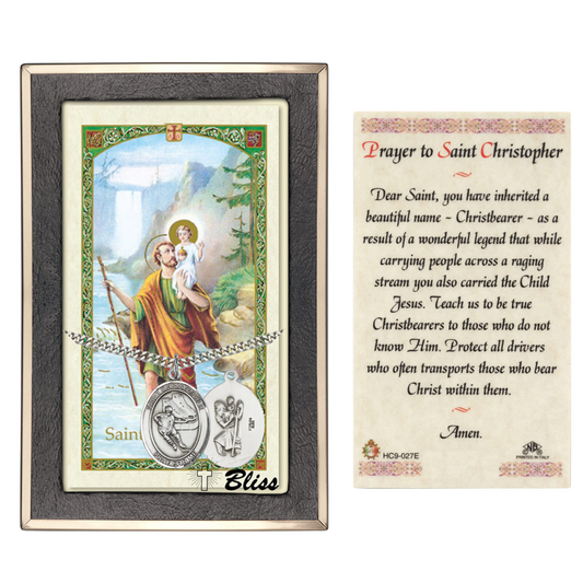 .925 Sterling Silver Saint St. Christopher Medal Pendant on 24 Inch Endless Rhodium Plated Heavy Curb Brass Chain, Catholic Religious Necklace - Made in USA- Prayer Card Included