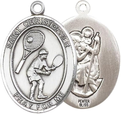 Everlasting Light Jewelry Pewter Saint St. Christopher Saint St. Medal Pendant on 24 Inch Endless Rhodium Plated Heavy Curb Brass Chain, Catholic Religious Necklace - Made in USA- Prayer Card Included