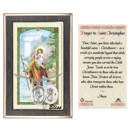 Everlasting Light Jewelry Pewter Saint St. Christopher Saint St. Medal Pendant on 24 Inch Endless Rhodium Plated Heavy Curb Brass Chain, Catholic Religious Necklace - Made in USA- Prayer Card Included