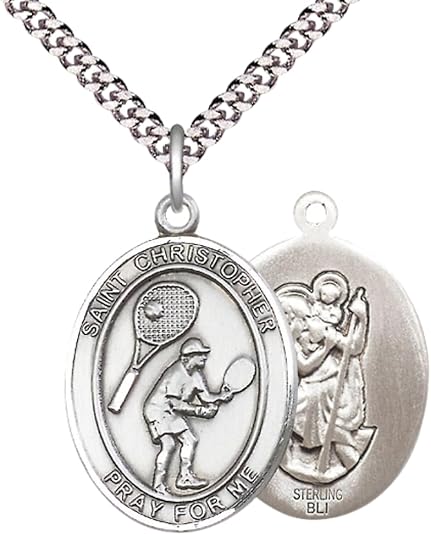 Everlasting Light Jewelry .925 Sterling Silver Saint St. Christopher Medal Pendant on 24 Inch Endless Rhodium Plated Heavy Curb Brass Chain, Catholic Religious Necklace - Made in USA- Prayer Card Included