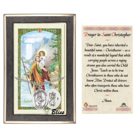 Everlasting Light Jewelry .925 Sterling Silver Saint St. Christopher Medal Pendant on 24 Inch Endless Rhodium Plated Heavy Curb Brass Chain, Catholic Religious Necklace - Made in USA- Prayer Card Included