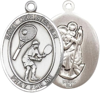 Everlasting Light Jewelry .925 Sterling Silver Saint St. Christopher Medal Pendant on 24 Inch Endless Rhodium Plated Heavy Curb Brass Chain, Catholic Religious Necklace - Made in USA- Prayer Card Included