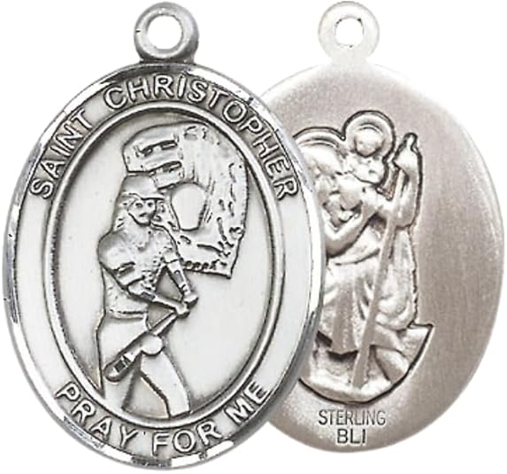 .925 Sterling Silver Saint St. Christopher Medal Pendant with 24 Inch Endless Rhodium Plated Heavy Curb Brass Chain, Catholic Religious Necklace - Made in USA- Prayer Card Included