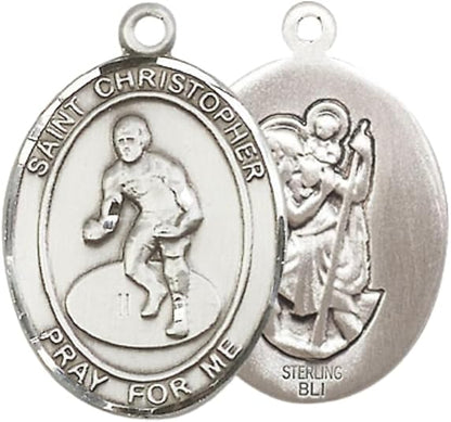 Everlasting Light Jewelry .925 Sterling Silver Saint St. Christopher Medal Pendant with 24 Inch Endless Rhodium Plated Heavy Curb Brass Chain, Catholic Religious Necklace - Made in USA- Prayer Card Included