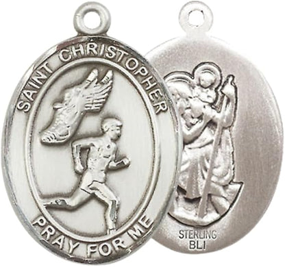 Everlasting Light Jewelry .925 Sterling Silver Saint St. Christopher Medal Pendant on 24 Inch Endless Rhodium Plated Heavy Curb Brass Chain, Catholic Religious Necklace - Made in USA- Prayer Card Included