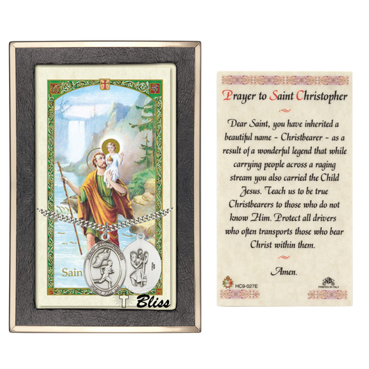 Everlasting Light Jewelry .925 Sterling Silver Saint St. Christopher Medal Pendant on 24 Inch Endless Rhodium Plated Heavy Curb Brass Chain, Catholic Religious Necklace - Made in USA- Prayer Card Included