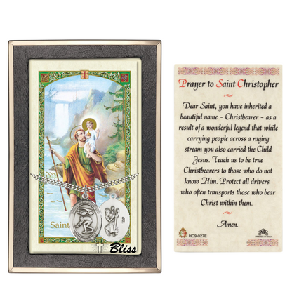 .925 Sterling Silver Saint St. Christopher Medal Pendant on 24 Inch Endless Rhodium Plated Heavy Curb Brass Chain, Catholic Religious Necklace - Made in USA- Prayer Card Included