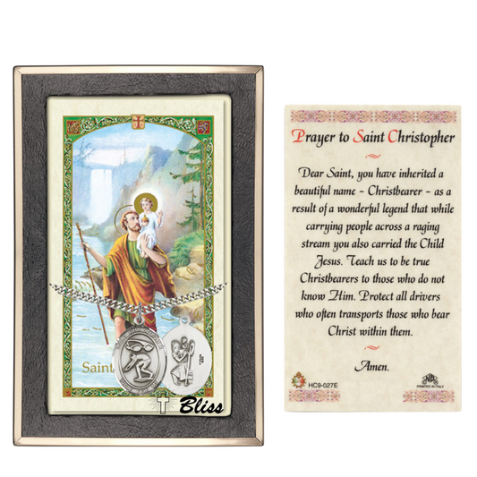 Everlasting Light Jewelry Pewter Saint St. Christopher Medal Pendant on 24 Inch Endless Rhodium Plated Heavy Curb Brass Chain, Catholic Religious Necklace - Made in USA- Prayer Card Included