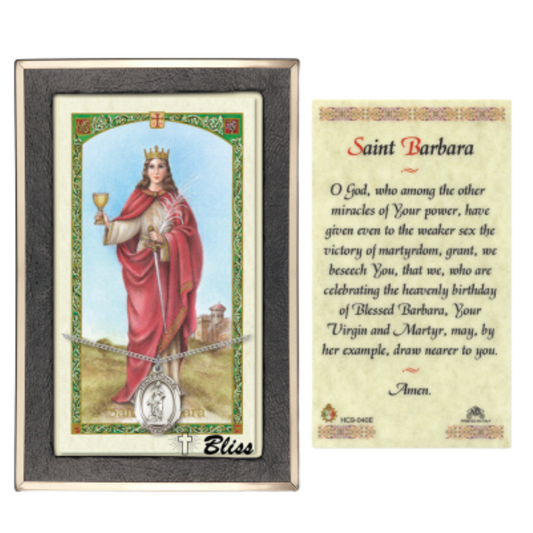 .925 Sterling Silver Saint St. Barbara Medal Pendant on 18 Inch Rhodium Plated Lite Curb Brass Chain with Lobster Claw Clasp, Catholic Religious Necklace - Made in USA- Prayer Card Included