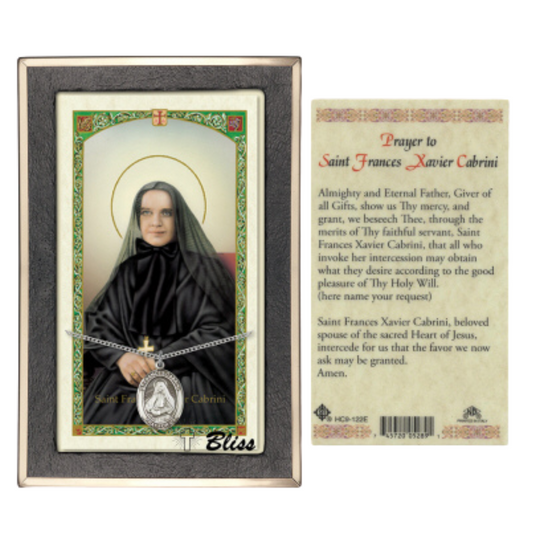 .925 Sterling Silver Saint St. Frances Cabrini Medal Pendant on 18 Inch Rhodium Plated Lite Curb Brass Chain w/ Lobster Claw Clasp, Catholic Religious Necklace - Made in USA- Prayer Card Included