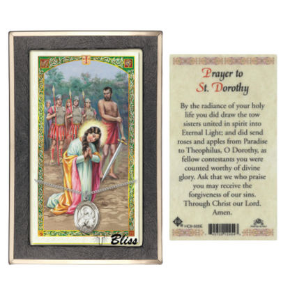 .925 Sterling Silver Saint St. Dorothy Medal Pendant on 18 Inch Rhodium Plated Lite Curb Brass Chain with Lobster Claw Clasp, Catholic Religious Necklace - Made in USA- Prayer Card Included