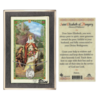.925 Sterling Silver Saint St. Elizabeth of Hungary Medal Pendant on 18 Inch Rhodium Plated Lite Curb Brass Chain w/ Lobster Claw Clasp, Catholic Religious Necklace - Made in USA- Prayer Card Included