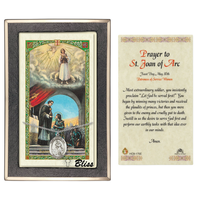 .925 Sterling Silver Saint St. Joan of Arc Medal Pendant on 18 Inch Rhodium Plated Lite Curb Brass Chain with Lobster Claw Clasp, Catholic Religious Necklace - Made in USA- Prayer Card Included