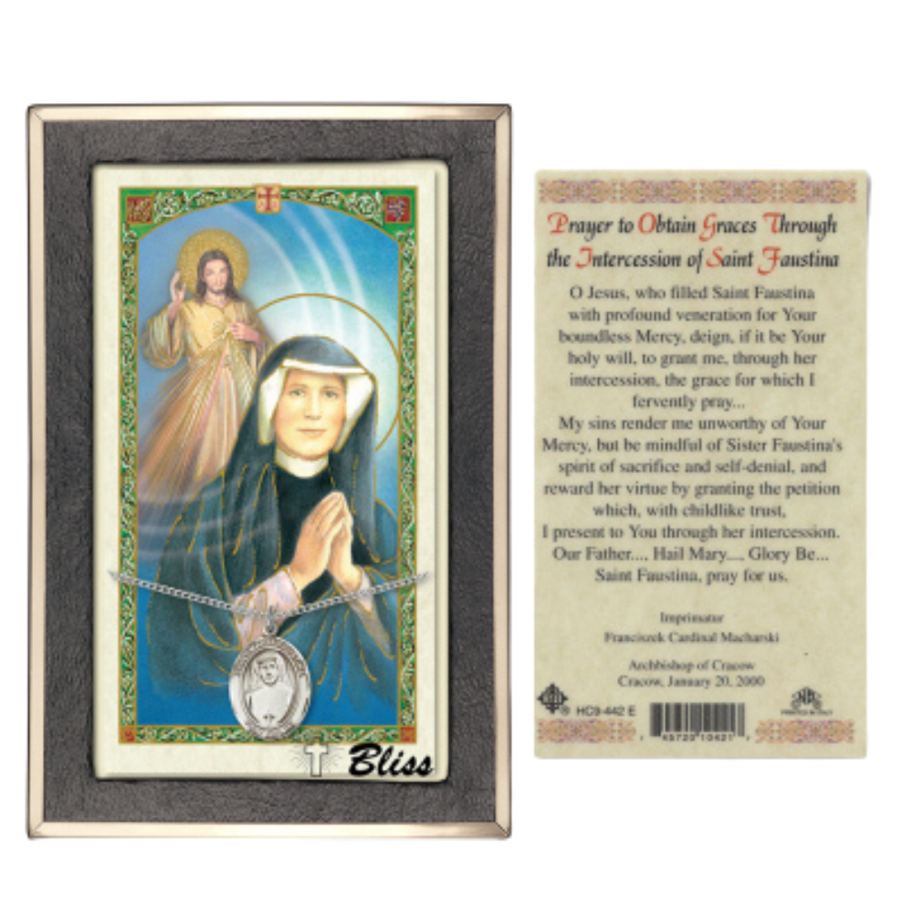 .925 Sterling Silver Saint St. Maria Faustina Medal Pendant w/ 18 Inch Rhodium Plated Lite Curb Brass Chain w/ Lobster Claw Clasp, Catholic Religious Necklace - Made in USA- Prayer Card Included