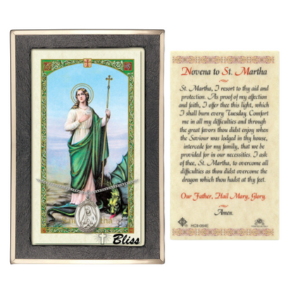 .925 Sterling Silver Saint St. Martha Medal Pendant on 18 Inch Rhodium Plated Lite Curb Brass Chain with Lobster Claw Clasp, Catholic Religious Necklace - Made in USA- Prayer Card Included