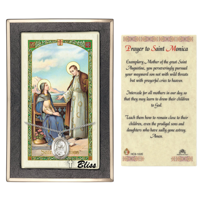 .925 Sterling Silver Saint St. Monica Medal Pendant on 18 Inch Rhodium Plated Lite Curb Brass Chain with Lobster Claw Clasp, Catholic Religious Necklace - Made in USA- Prayer Card Included