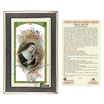 .925 Sterling Silver Saint St. Rita of Cascia Medal Pendant on 18 Inch Rhodium Plated Lite Curb Brass Chain w/ Lobster Claw Clasp, Catholic Religious Necklace - Made in USA- Prayer Card Included