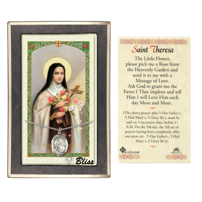 .925 Sterling Silver Saint St. Theresa Medal Pendant on 18 Inch Rhodium Plated Lite Curb Brass Chain with Lobster Claw Clasp, Catholic Religious Necklace - Made in USA- Prayer Card Included