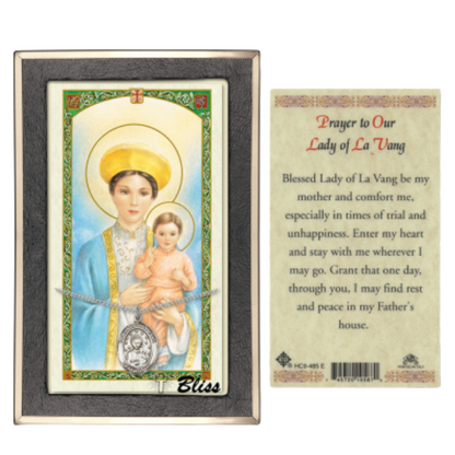 .925 Sterling Silver Our Lady of la Vang Medal Pendant on 18 Inch Rhodium Plated Lite Curb Brass Chain with Lobster Claw Clasp, Catholic Religious Necklace - Made in USA- Prayer Card Included
