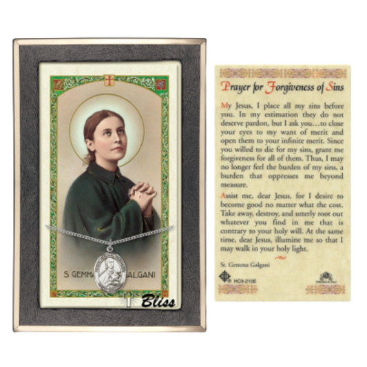 .925 Sterling Silver Saint St. Gemma Galgani Medal Pendant on 18 Inch Rhodium Plated Lite Curb Brass Chain w/ Lobster Claw Clasp, Catholic Religious Necklace - Made in USA- Prayer Card Included