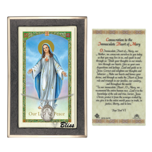 .925 Sterling Silver Our Lady of Peace Medal Pendant on 18 Inch Rhodium Plated Lite Curb Brass Chain with Lobster Claw Clasp, Catholic Religious Necklace - Made in USA- Prayer Card Included
