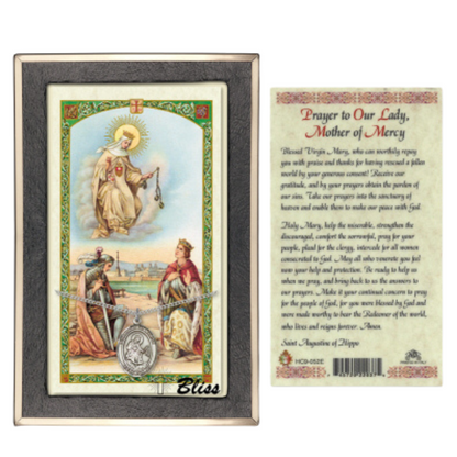 .925 Sterling Silver Our Lady of Mercy Medal Pendant on 18 Inch Rhodium Plated Lite Curb Brass Chain with Lobster Claw Clasp, Catholic Religious Necklace - Made in USA- Prayer Card Included