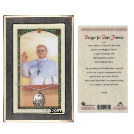 .925 Sterling Silver Pope Francis Medal Pendant on 18 Inch Rhodium Plated Lite Curb Brass Chain with Lobster Claw Clasp, Catholic Religious Necklace - Made in USA- Prayer Card Included