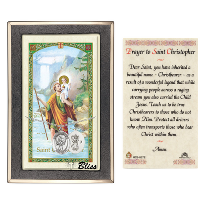 .925 Sterling Silver Saint St. Christopher Medal Pendant on 18 Inch Rhodium Plated Lite Curb Brass Chain with Lobster Claw Clasp, Catholic Religious Necklace - Made in USA- Prayer Card Included