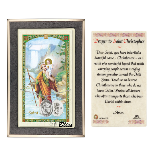 .925 Sterling Silver Saint St. Christopher Medal Pendant on 18 Inch Rhodium Plated Lite Curb Brass Chain w/ Lobster Claw Clasp, Catholic Religious Necklace - Made in USA- Prayer Card Included