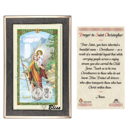 .925 Sterling Silver Saint St. Christopher Medal Pendant on 18 Inch Rhodium Plated Lite Curb Brass Chain with Lobster Claw Clasp, Catholic Religious Necklace - Made in USA- Prayer Card Included