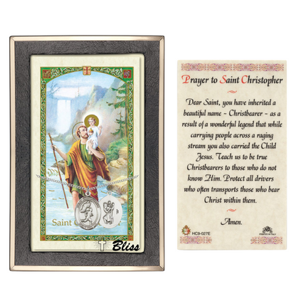 .925 Sterling Silver Saint St. Christopher Medal Pendant w/ 18 Inch Rhodium Plated Lite Curb Brass Chain w/ Lobster Claw Clasp, Catholic Religious Necklace - Made in USA- Prayer Card Included