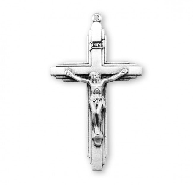 IHS Crucifix Sterling Silver Pendant Necklace — 24" Chain, Made in USA, Gift Box