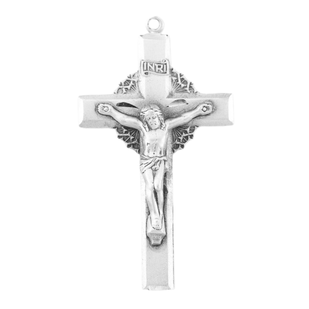 Crown of Thorns Crucifix Sterling Silver Pendant Necklace — 24" Chain, Made in USA