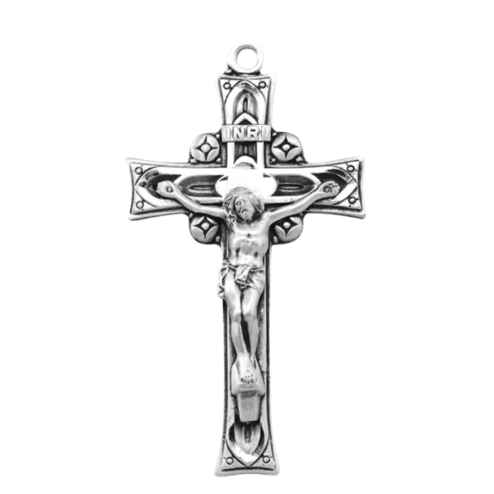 Rosary Crucifix Sterling Silver Pendant — 24" Chain, Gift Box Included