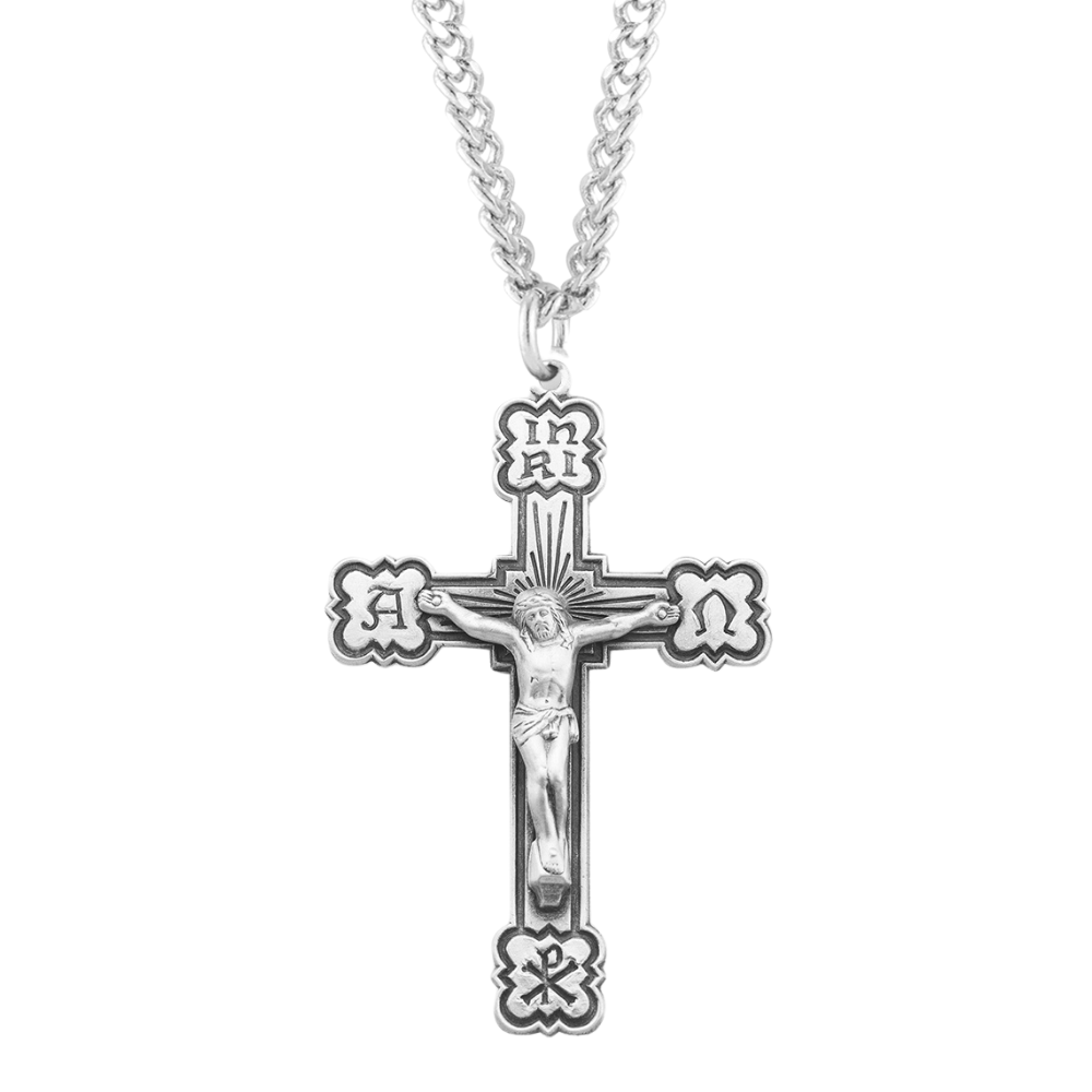Alpha Omega Sterling Silver Crucifix, Catholic Gift, Made in USA