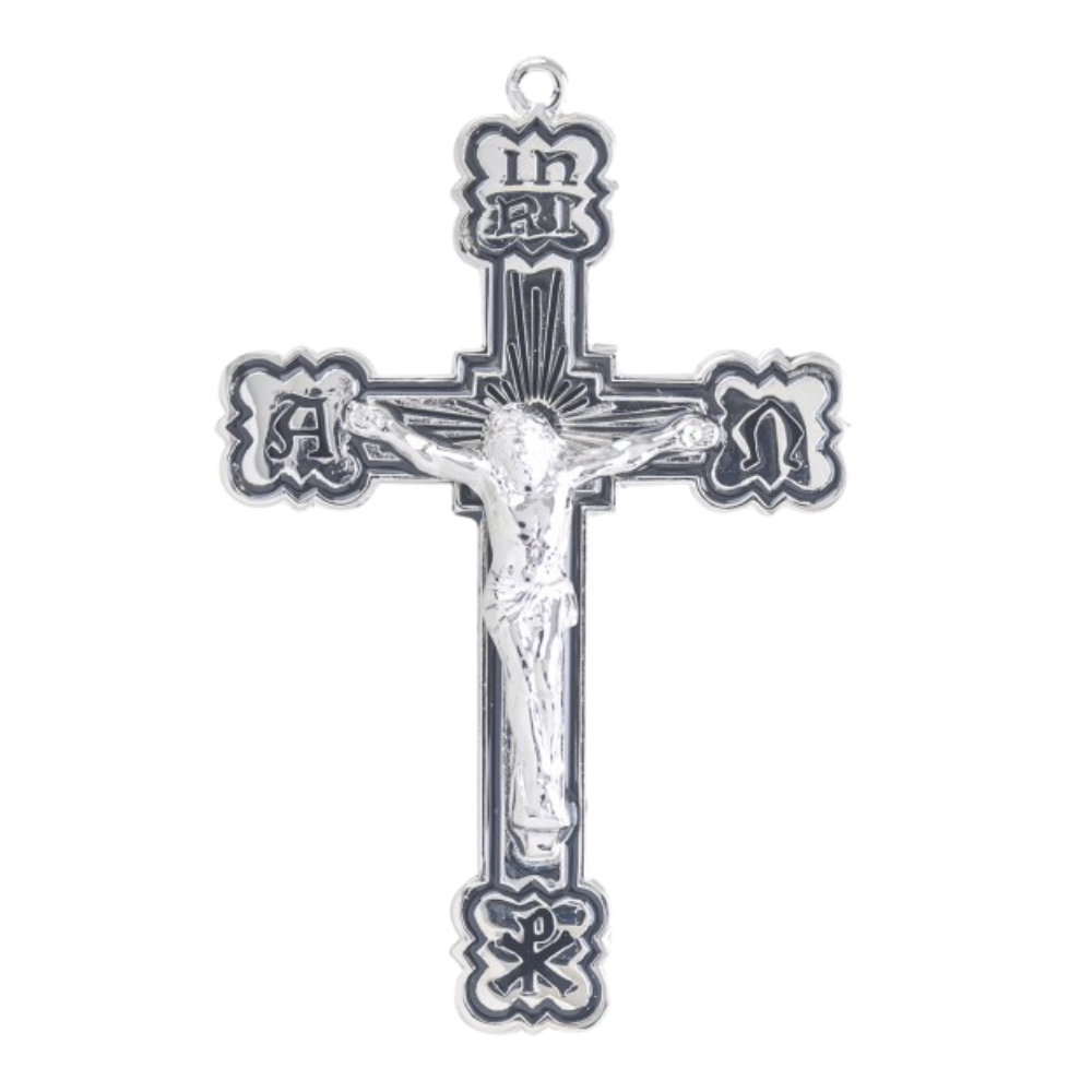 Alpha and Omega Enameled Sterling Silver Medal Pendant — 24" Chain, Gift Box