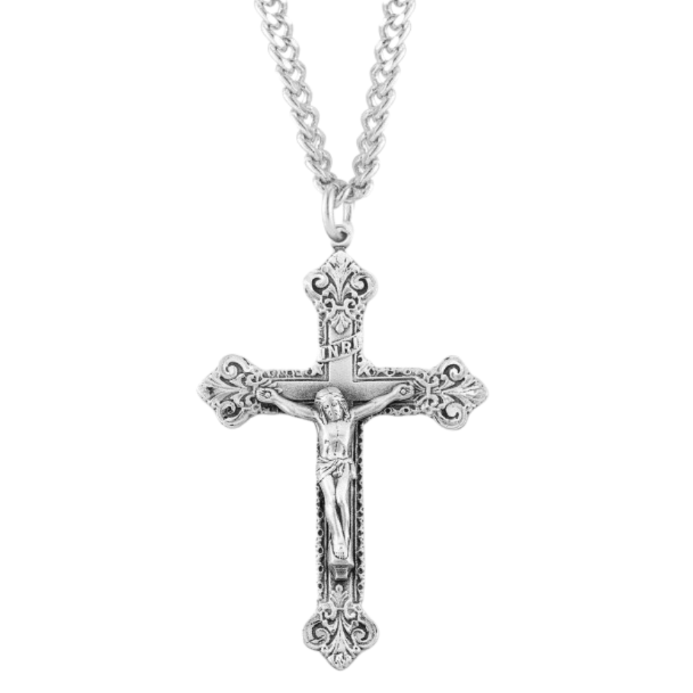 Scroll Design Sterling Silver Crucifix, Catholic Gift, Made in USA