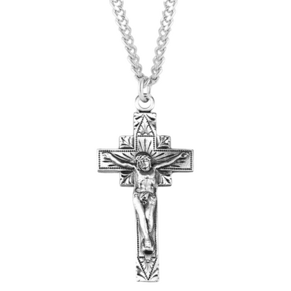 Square Sunburst Sterling Silver Crucifix, Catholic Gift, Made in USA