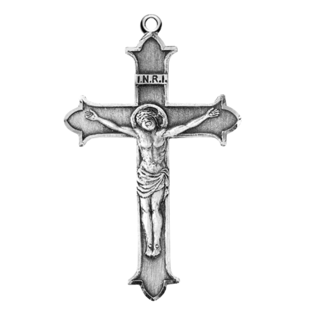 Flare Tipped Sterling Silver Crucifix Pendant — 24" Chain, Gift Box Included